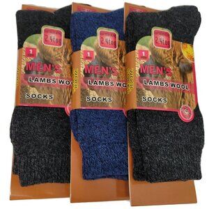 Men Lamb Wool Crew Socks, Heavy Duty, Warm Boots Winter Marled Pattern, 3 Pairs